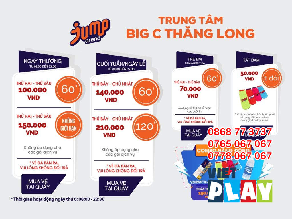 Giá vé Jump Arena Big C Thăng Long